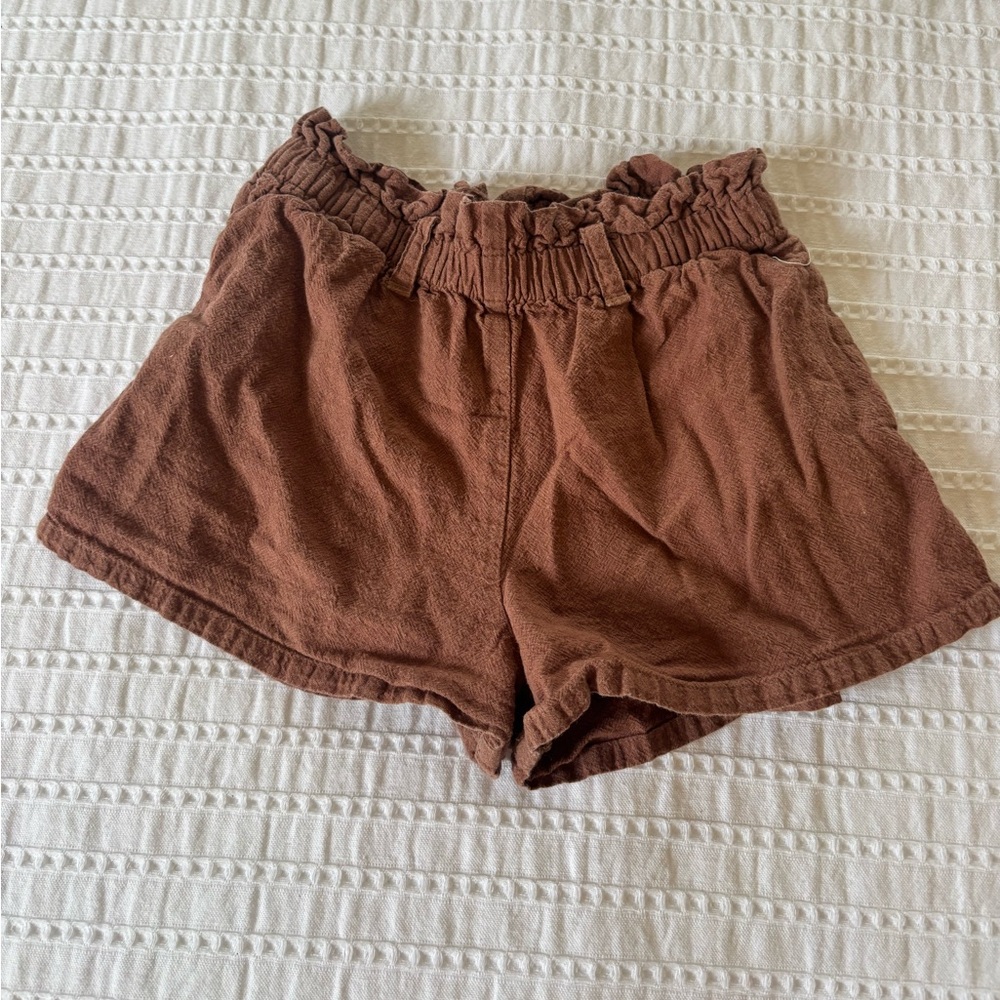 H&M Brown High-Waist Elastic Ruffle Shorts Girls 4T